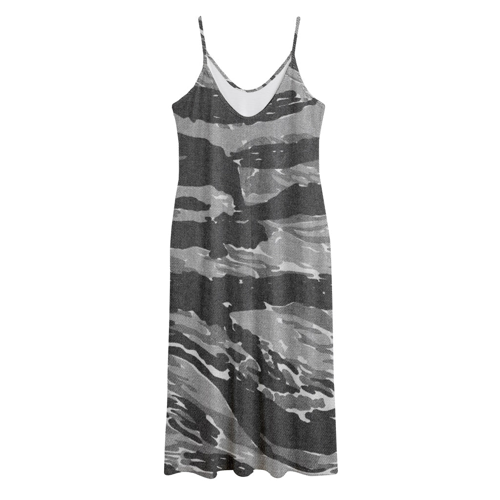 Grey Tiger Stripe Camouflage Print Jersey Midi Cami Dress