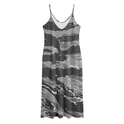 Grey Tiger Stripe Camouflage Print Jersey Midi Cami Dress