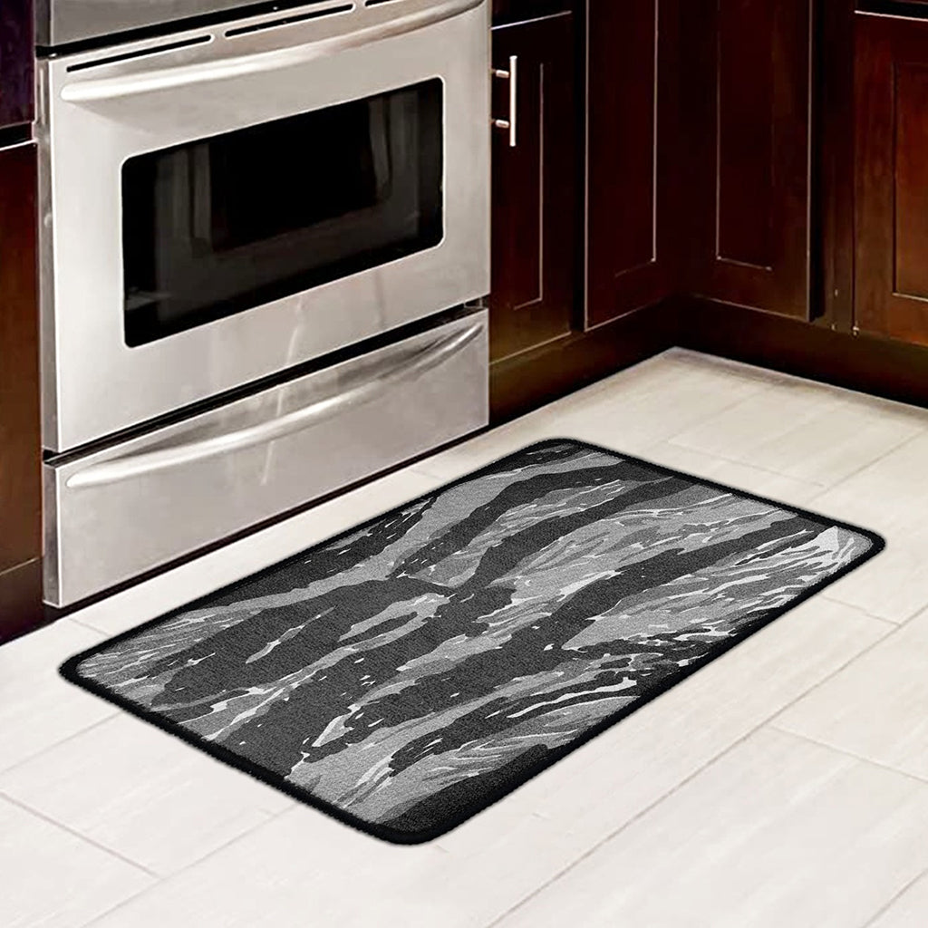 Grey Tiger Stripe Camouflage Print Kitchen Mat