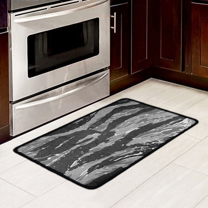 Grey Tiger Stripe Camouflage Print Kitchen Mat