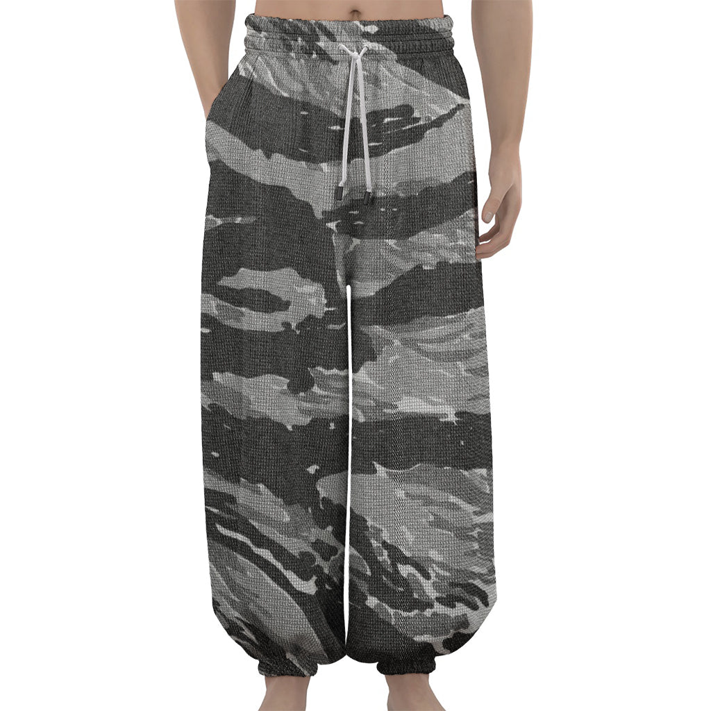 Grey Tiger Stripe Camouflage Print Lantern Pants