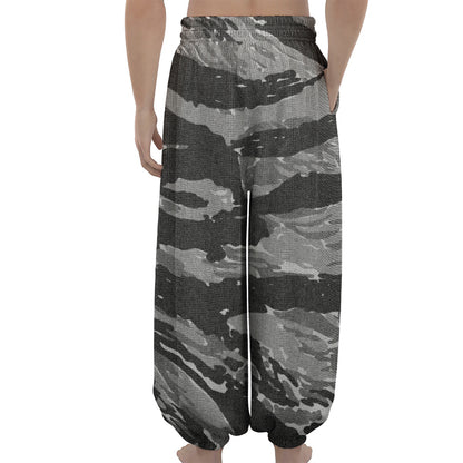 Grey Tiger Stripe Camouflage Print Lantern Pants