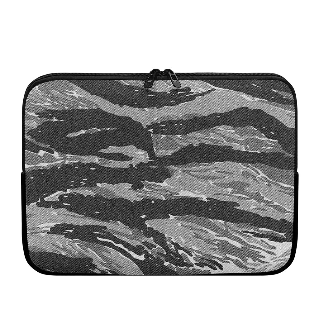 Grey Tiger Stripe Camouflage Print Laptop Sleeve