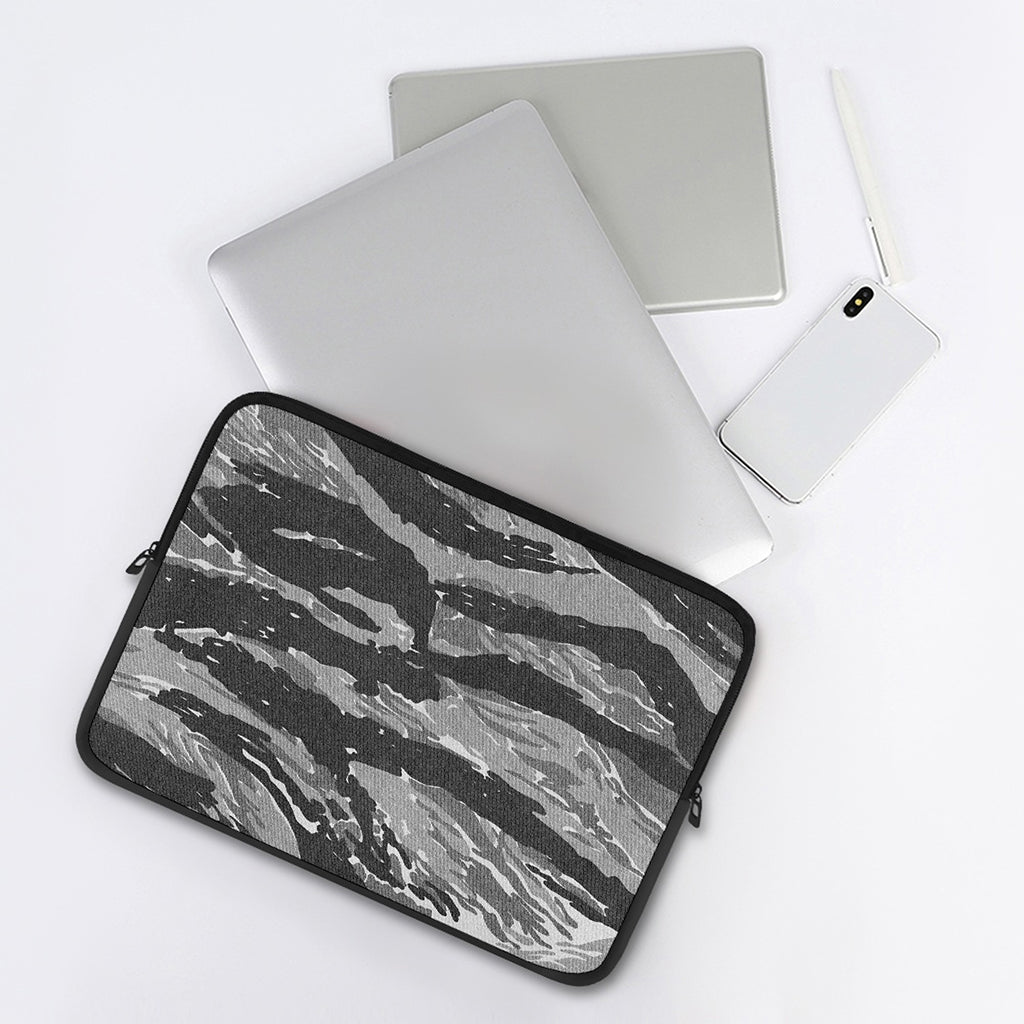 Grey Tiger Stripe Camouflage Print Laptop Sleeve