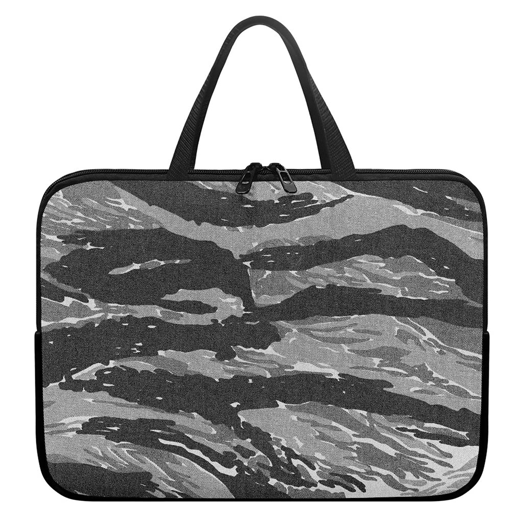 Grey Tiger Stripe Camouflage Print Laptop Sleeve With Handle