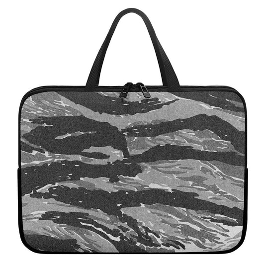 Grey Tiger Stripe Camouflage Print Laptop Sleeve With Handle