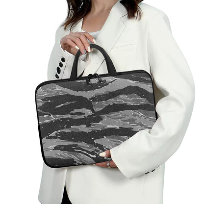 Grey Tiger Stripe Camouflage Print Laptop Sleeve With Handle