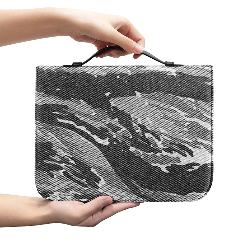 Grey Tiger Stripe Camouflage Print Leather Bible Cover