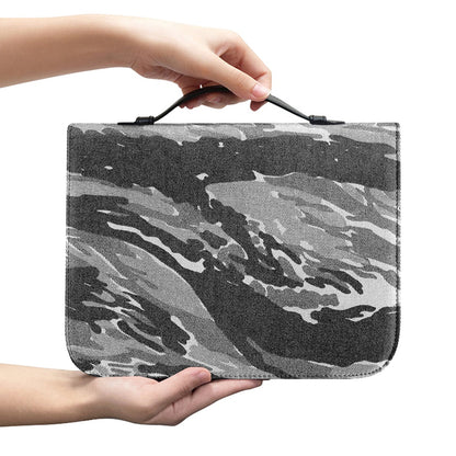 Grey Tiger Stripe Camouflage Print Leather Bible Cover
