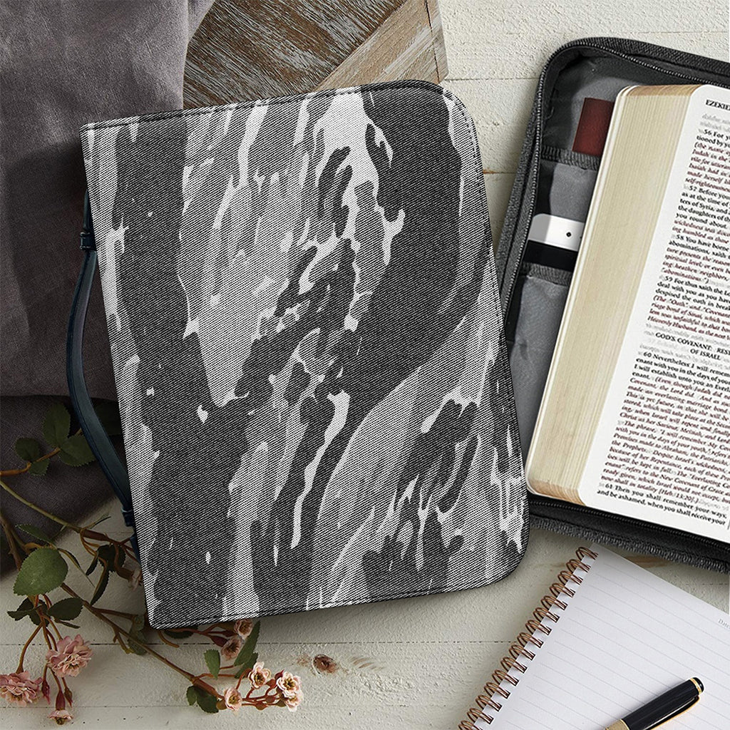 Grey Tiger Stripe Camouflage Print Leather Bible Cover