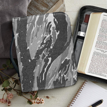 Grey Tiger Stripe Camouflage Print Leather Bible Cover