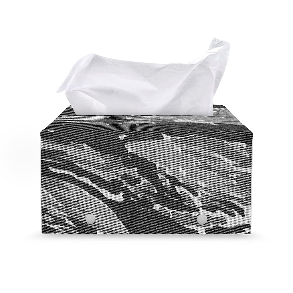 Grey Tiger Stripe Camouflage Print Leather Tissue Box Cover