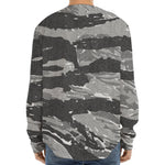 Grey Tiger Stripe Camouflage Print Long Sleeve Baseball Jersey