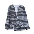 Grey Tiger Stripe Camouflage Print Long Sleeve Short Coat
