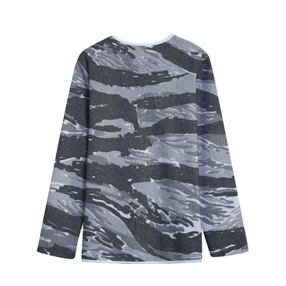 Grey Tiger Stripe Camouflage Print Long Sleeve Short Coat