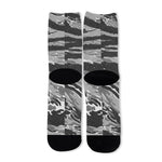 Grey Tiger Stripe Camouflage Print Long Socks