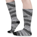 Grey Tiger Stripe Camouflage Print Long Socks
