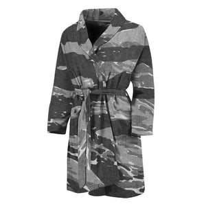 Grey Tiger Stripe Camouflage Print Men's Bathrobe