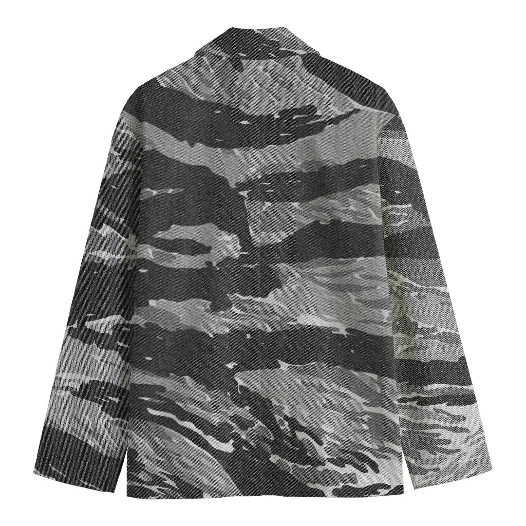 Grey Tiger Stripe Camouflage Print Men's Blazer