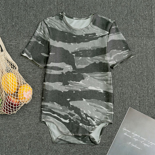 Grey Tiger Stripe Camouflage Print Men's Bodysuit