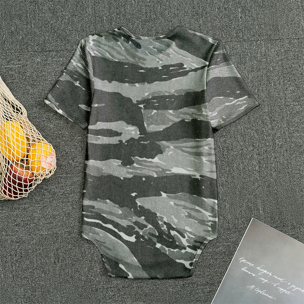 Grey Tiger Stripe Camouflage Print Men's Bodysuit