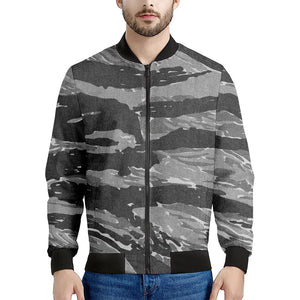 Grey Tiger Stripe Camouflage Print Men's Bomber Jacket