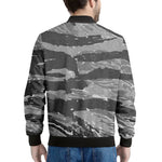 Grey Tiger Stripe Camouflage Print Men's Bomber Jacket