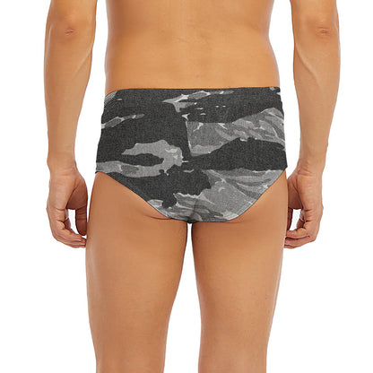 Grey Tiger Stripe Camouflage Print Men's Briefs