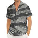 Grey Tiger Stripe Camouflage Print Men's Deep V-Neck Shirt