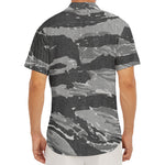Grey Tiger Stripe Camouflage Print Men's Deep V-Neck Shirt