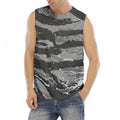 Grey Tiger Stripe Camouflage Print Men's Fitness Tank Top