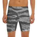 Grey Tiger Stripe Camouflage Print Men's Long Boxer Briefs