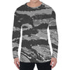 Grey Tiger Stripe Camouflage Print Men's Long Sleeve T-Shirt