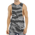 Grey Tiger Stripe Camouflage Print Men's Muscle Tank Top