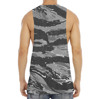 Grey Tiger Stripe Camouflage Print Men's Muscle Tank Top