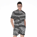 Grey Tiger Stripe Camouflage Print Men's Rompers