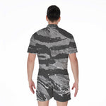 Grey Tiger Stripe Camouflage Print Men's Rompers