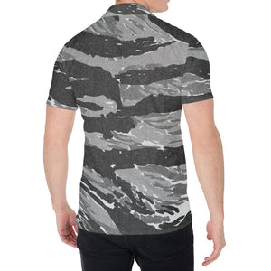 Grey Tiger Stripe Camouflage Print Men's Shirt