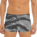 Grey Tiger Stripe Camouflage Print Men's Short Boxer Briefs