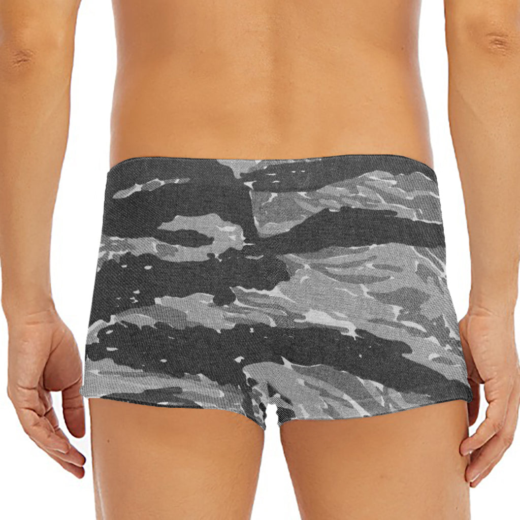 Grey Tiger Stripe Camouflage Print Men's Short Boxer Briefs