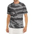 Grey Tiger Stripe Camouflage Print Men's Short Sleeve Rash Guard