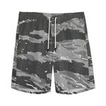 Grey Tiger Stripe Camouflage Print Men's Sports Shorts