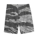 Grey Tiger Stripe Camouflage Print Men's Sports Shorts