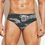Grey Tiger Stripe Camouflage Print Men's Swim Briefs