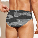 Grey Tiger Stripe Camouflage Print Men's Swim Briefs