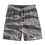 Grey Tiger Stripe Camouflage Print Men's Swim Trunks
