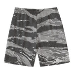 Grey Tiger Stripe Camouflage Print Men's Swim Trunks