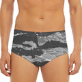 Grey Tiger Stripe Camouflage Print Men's Triangle Swim Briefs
