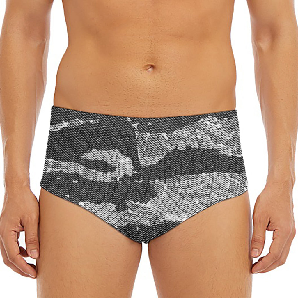 Grey Tiger Stripe Camouflage Print Men's Triangle Swim Briefs