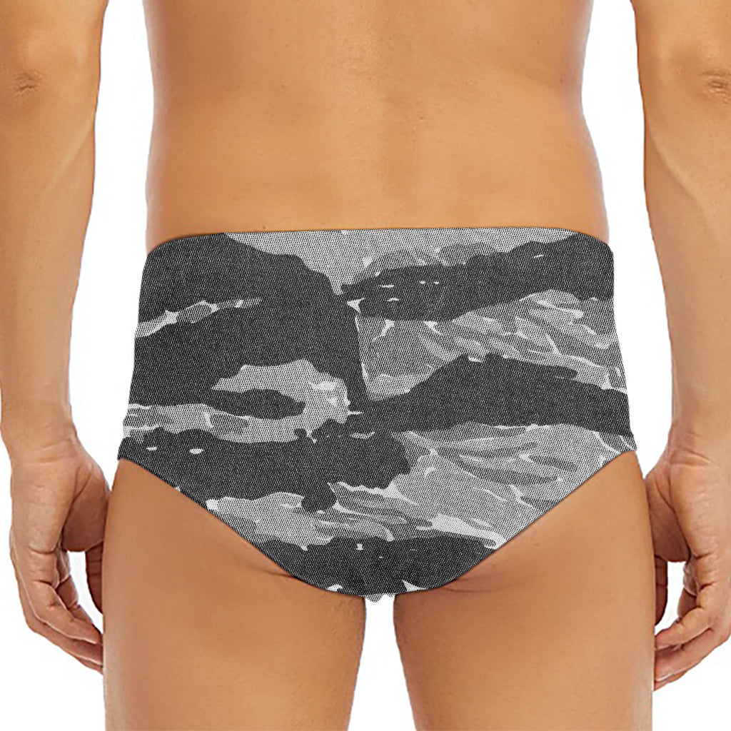Grey Tiger Stripe Camouflage Print Men's Triangle Swim Briefs